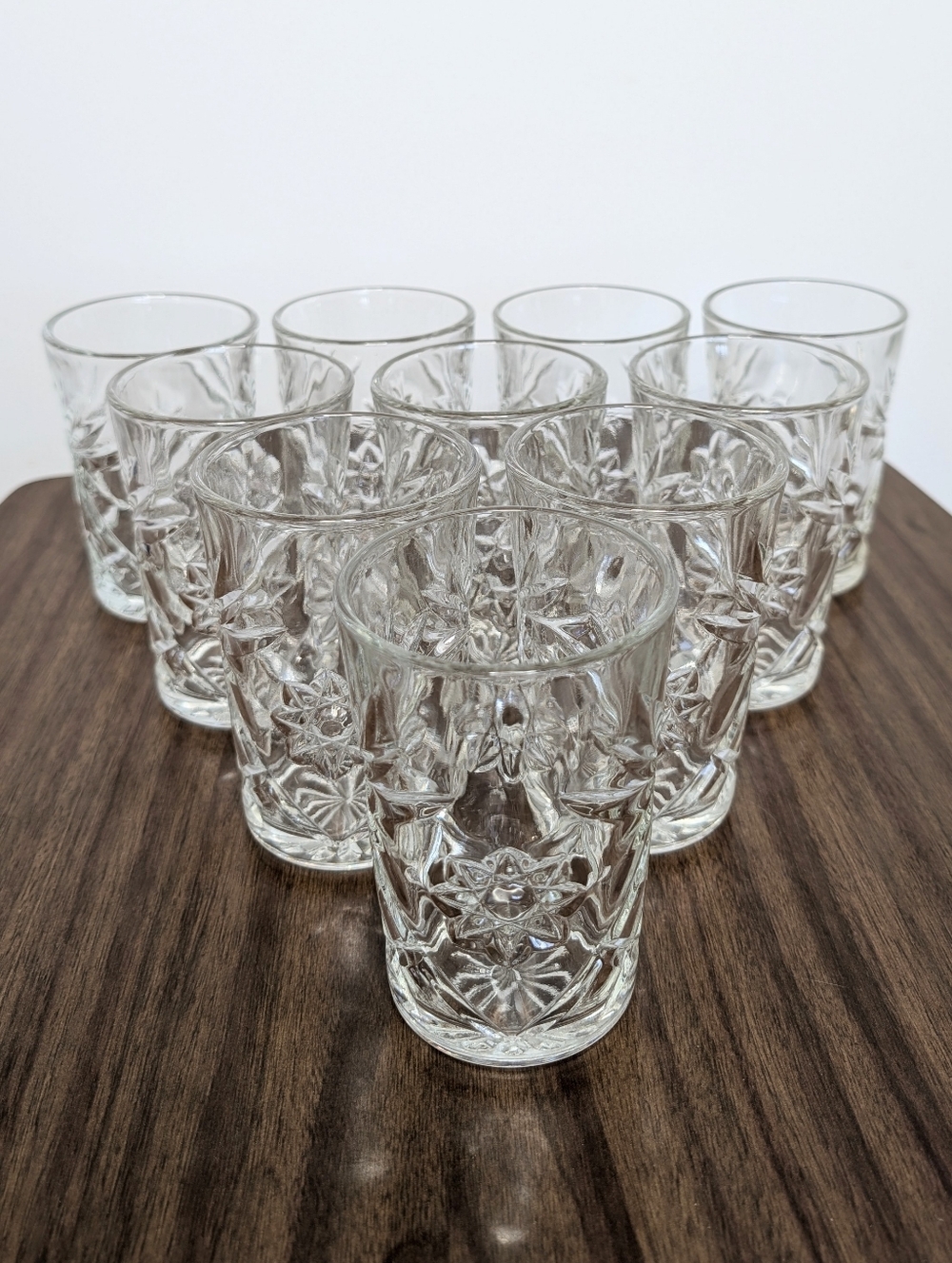 Set Of 10 Vintage 60s Anchor Hocking Prescut Pattern Flat Tumblers Pressed Glass - Picture 9 of 16